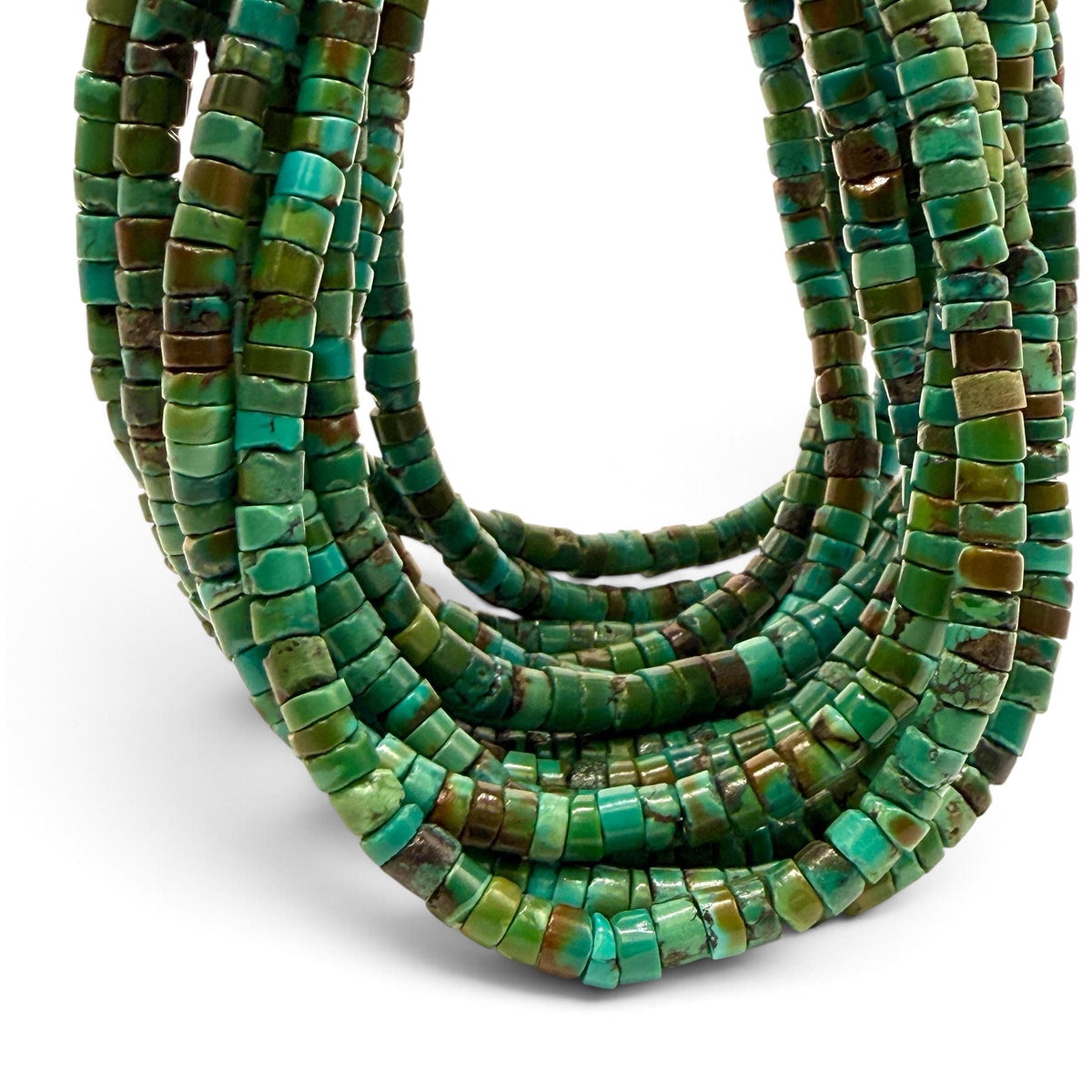 Dark Hubei Turquoise Beads with Matrix - Untreated with No Dye or Color Enhancement - Freeform Heishi 6mm SKU#B110