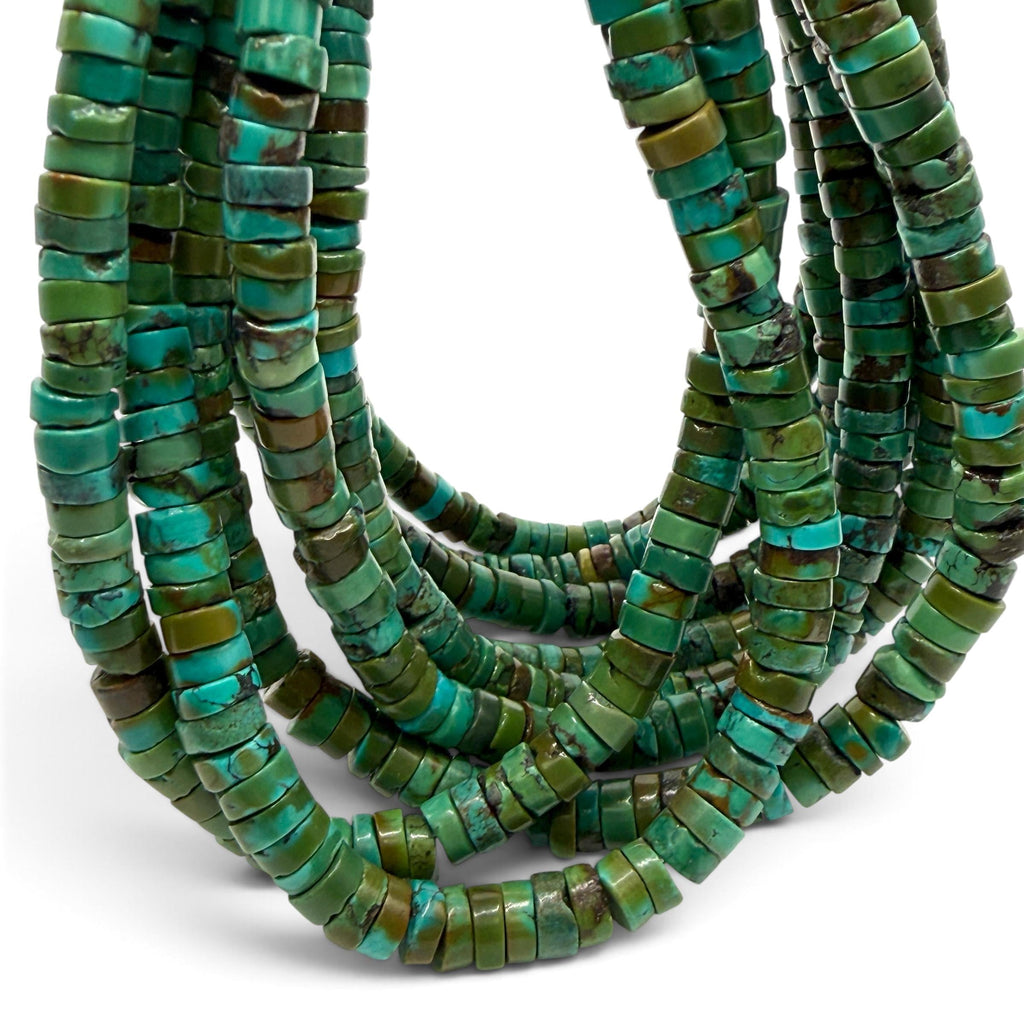 Dark Hubei Turquoise Beads with Matrix - Untreated with No Dye or Color Enhancement - Freeform Heishi 7mm SKU#B111