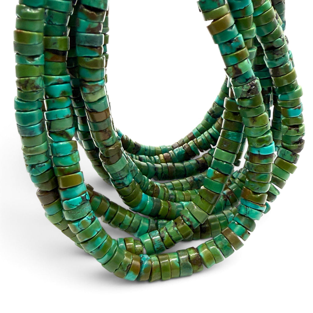 Dark Hubei Turquoise Beads with Matrix - Untreated with No Dye or Color Enhancement - Freeform Heishi 7mm SKU#B111