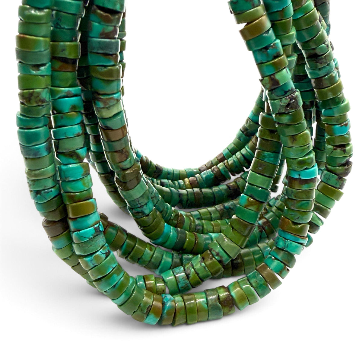Dark Hubei Turquoise Beads with Matrix - Untreated with No Dye or Color Enhancement - Freeform Heishi 7mm SKU#B111