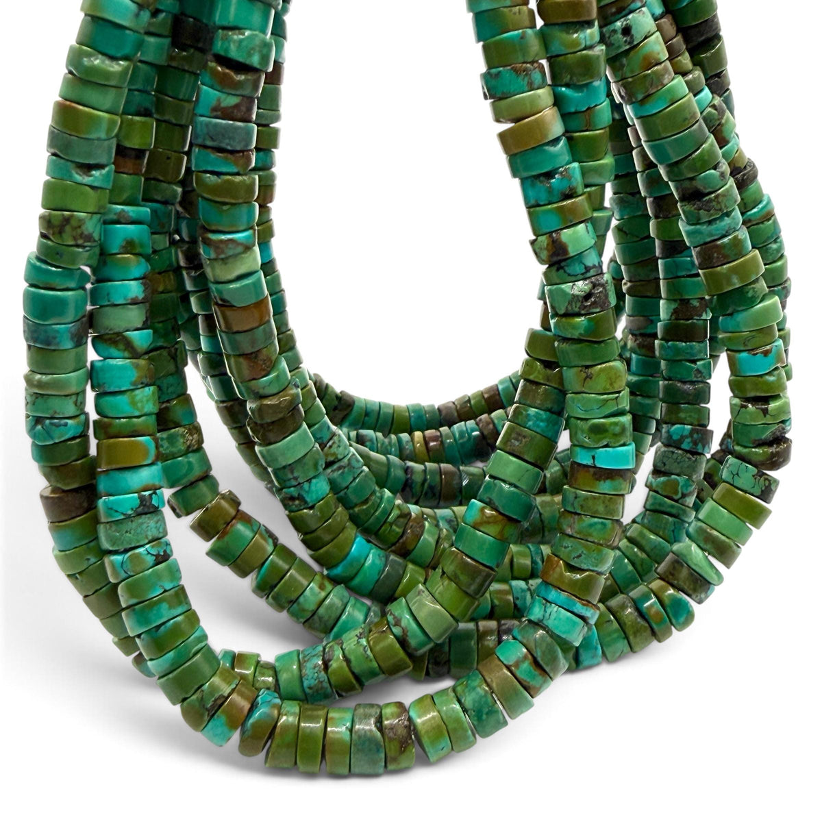 Dark Hubei Turquoise Beads with Matrix - Untreated with No Dye or Color Enhancement - Freeform Heishi 7mm SKU#B111