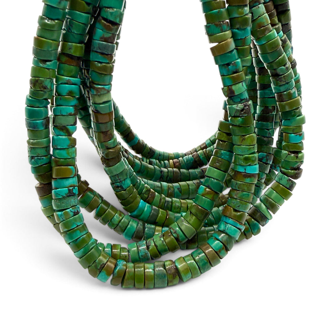 Dark Hubei Turquoise Beads with Matrix - Untreated with No Dye or Color Enhancement - Freeform Heishi 7mm SKU#B111