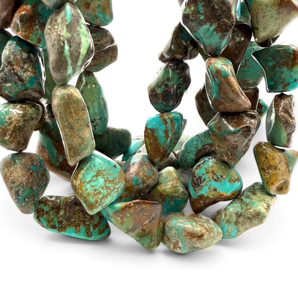 Untreated Turquoise Beads - Earthy Blue, Green & Brown with Matrix - Rough Cut Freeform Nugget 15-20mm SKU#B112
