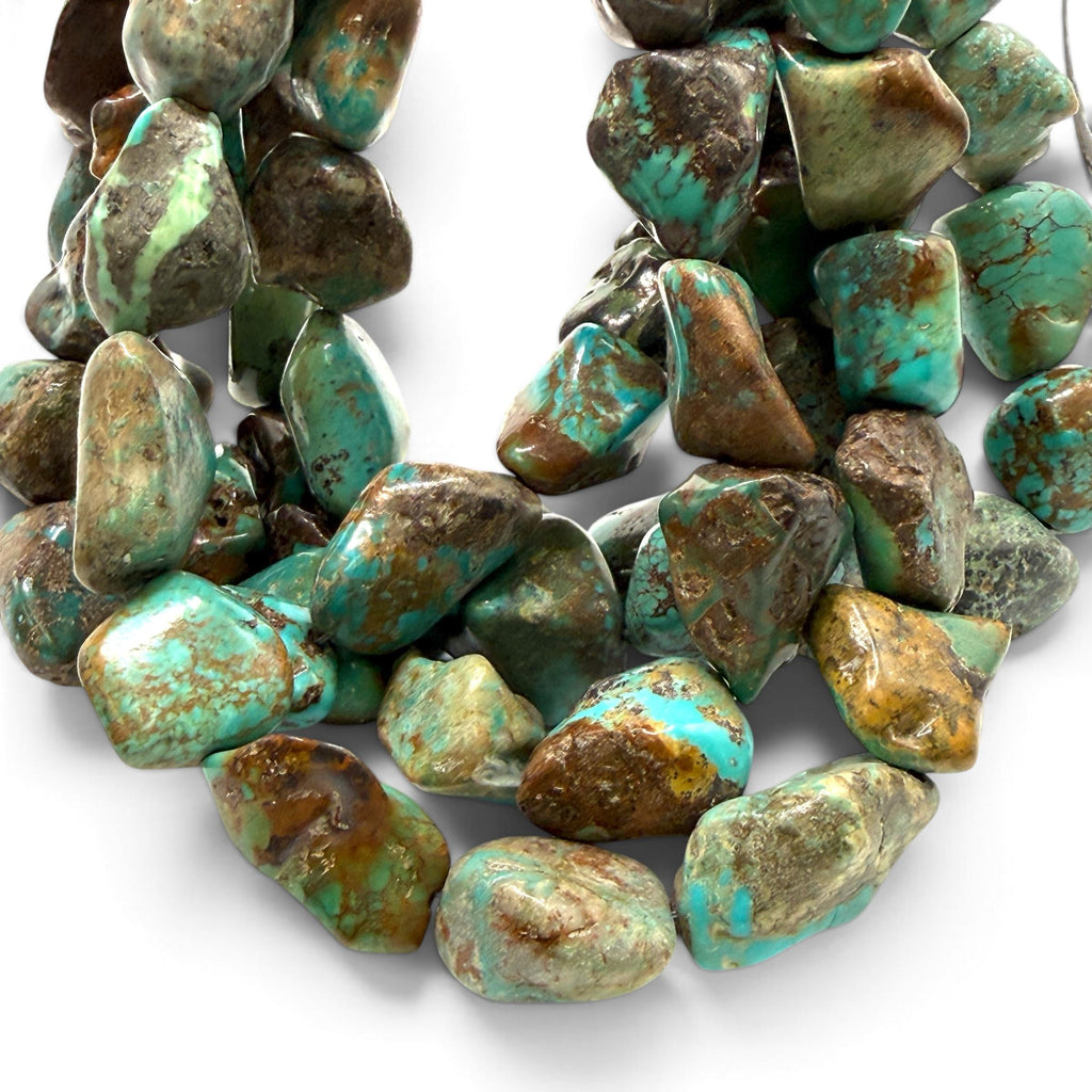 Untreated Turquoise Beads - Earthy Blue, Green & Brown with Matrix - Rough Cut Freeform Nugget 15-20mm SKU#B112