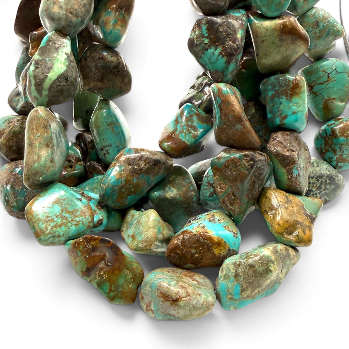 Untreated Turquoise Beads - Earthy Blue, Green & Brown with Matrix - Rough Cut Freeform Nugget 15-20mm SKU#B112