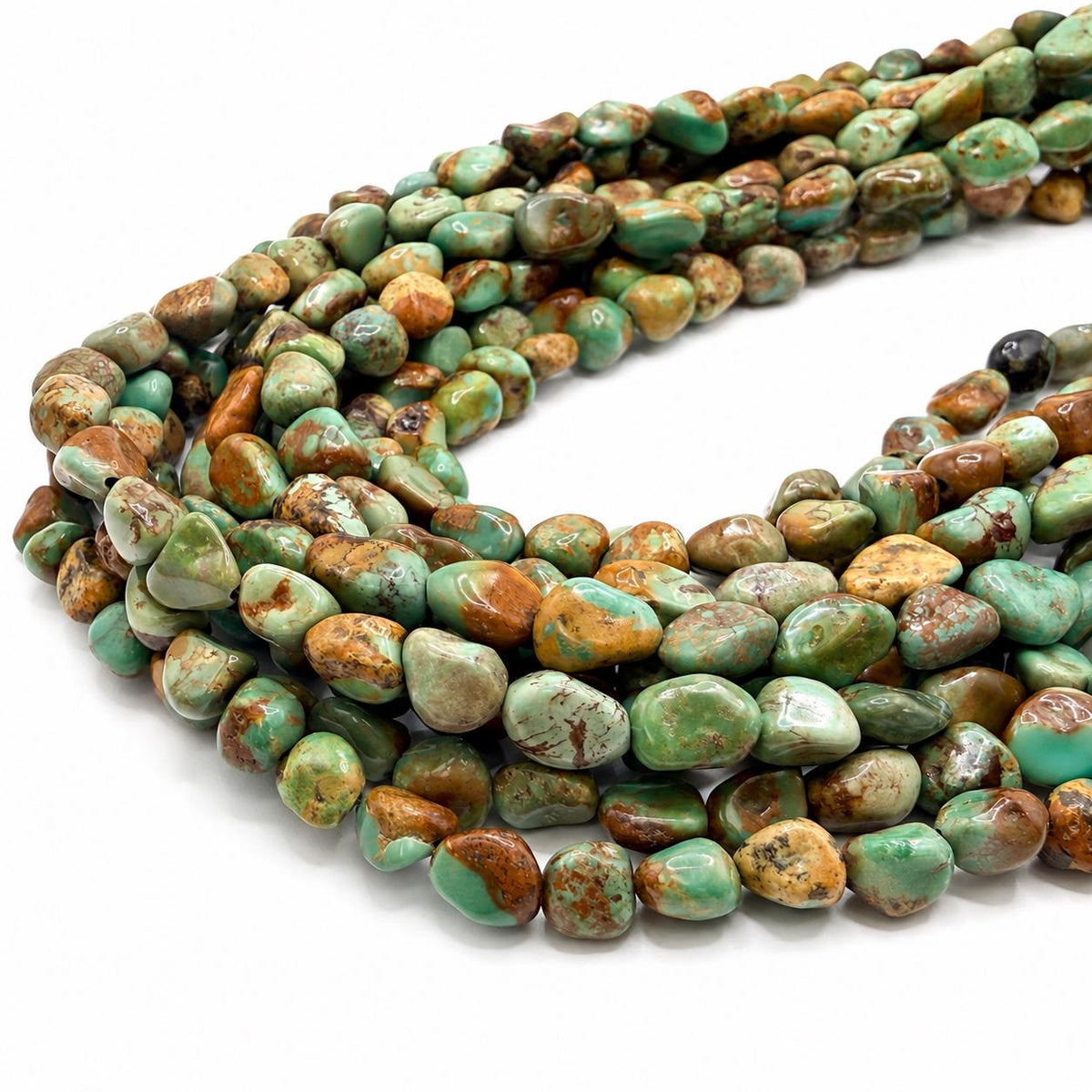 Multicolor Huibei Turquoise Beads - Earthy Green with Matrix - Never Dyed or Color Enhancement - Freeform Pebble Nugget Approx. 6-8mm #A118