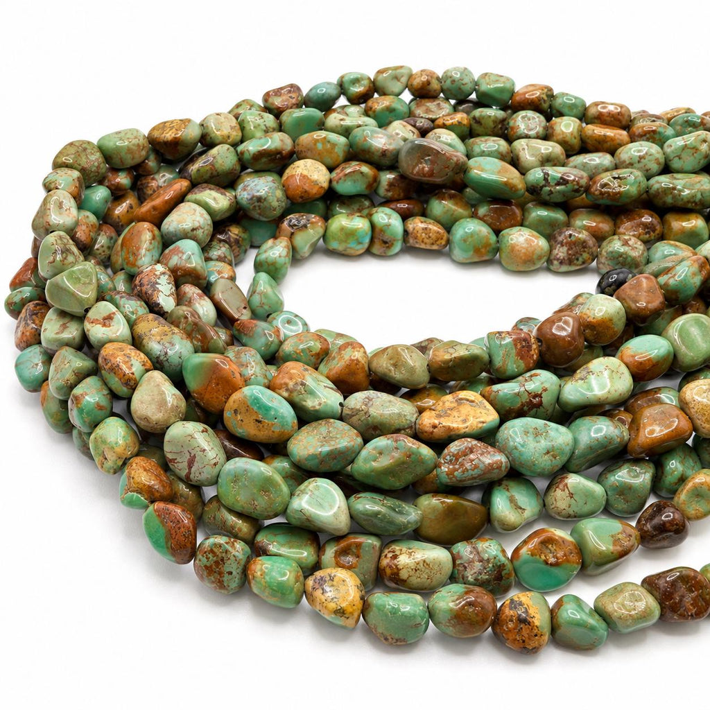 Multicolor Huibei Turquoise Beads - Earthy Green with Matrix - Never Dyed or Color Enhancement - Freeform Pebble Nugget Approx. 6-8mm #A118