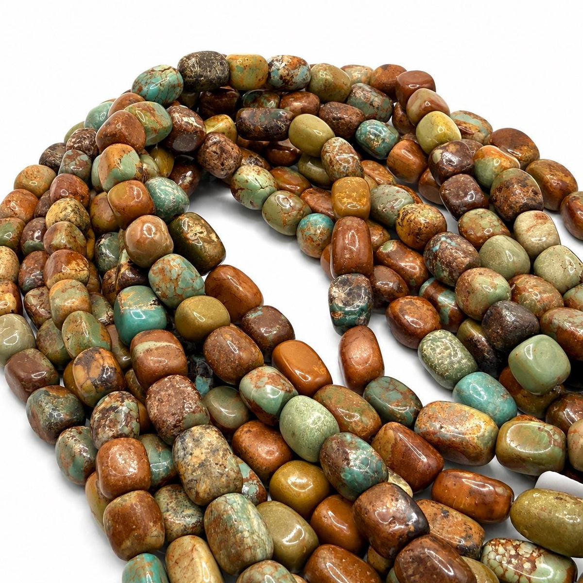 Multicolor Huibei Turquoise Beads - Earthy Green with Matrix - Never Dyed or Color Enhancement - Freeform Cube Nugget Approx. 12-15mm #A119