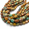 Multicolor Huibei Turquoise Beads - Earthy Green with Matrix - Never Dyed or Color Enhancement - Freeform Cube Nugget Approx. 12-15mm #A119