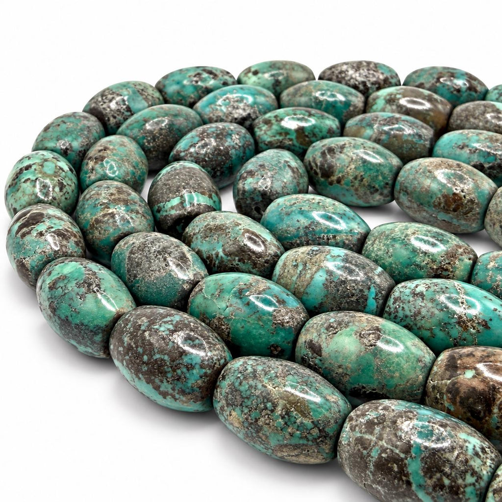 Rare Natural Turquoise Beads - Earthy Blue with Matrix - Never Dyed or Color Enhancement - Smooth Barrel 15X20mm #A121