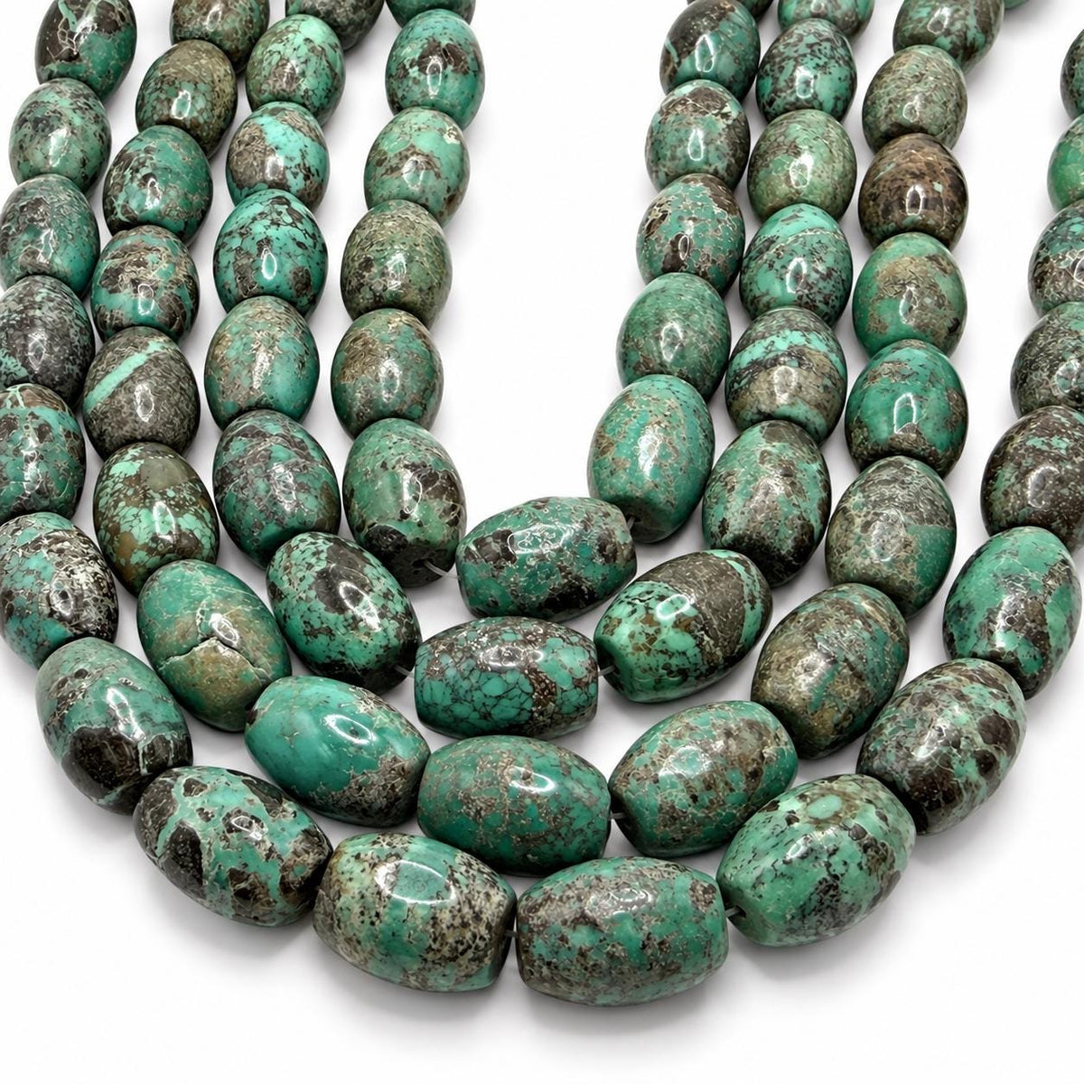 Rare Natural Turquoise Beads - Earthy Blue with Matrix - Never Dyed or Color Enhancement - Smooth Barrel 15X20mm #A121