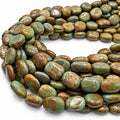 Multicolor Turquoise Beads - Earthy Green with Matrix - Never Dyed or Color Enhancement - Freeform Flat Oval Nugget Approx. 10X15mm #A122