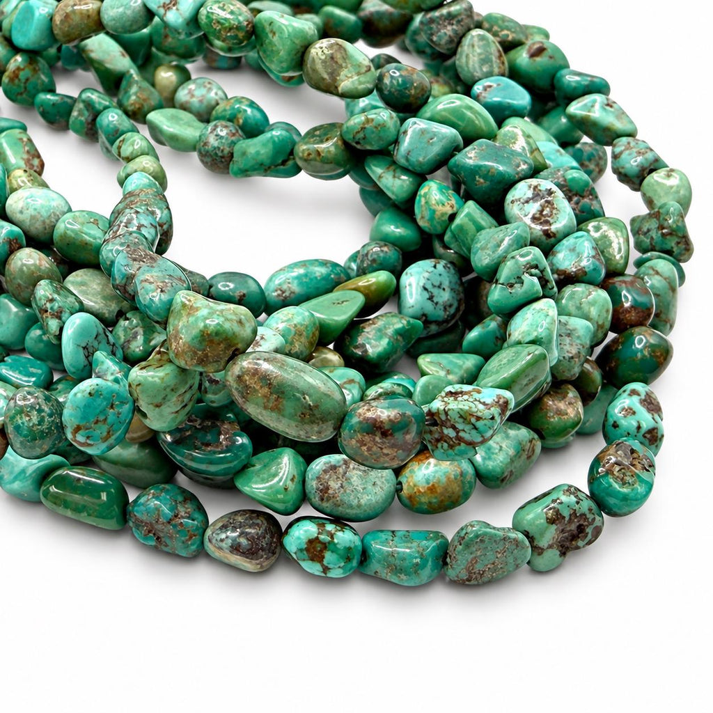 Natural Huibei Turquoise Beads - Earthy Green & Blue - Never Dyed or Color Enhancement - Freeform Pebble Nugget Approx. 4-5mm #A123