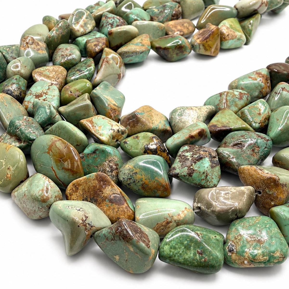Multicolor Huibei Turquoise Beads - Earthy Green with Matrix - Never Dyed or Color Enhancement - Freeform Nugget Approx. 18-20mm #A127