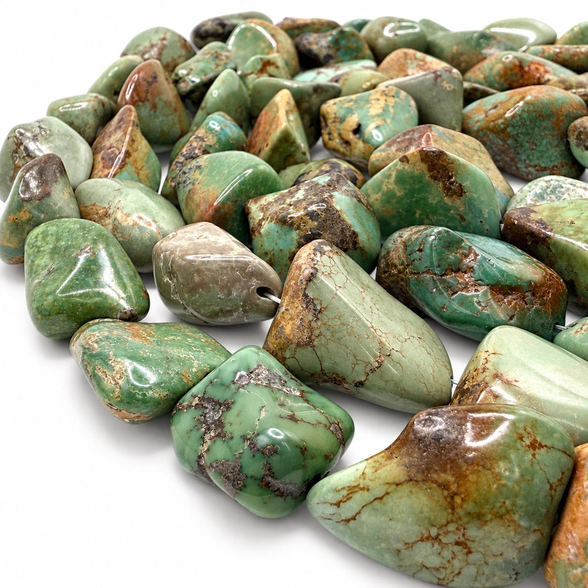 Multicolor Huibei Turquoise Beads - Earthy Green with Matrix - Never Dyed or Color Enhancement - Freeform Nugget Approx. 18-20mm #A127