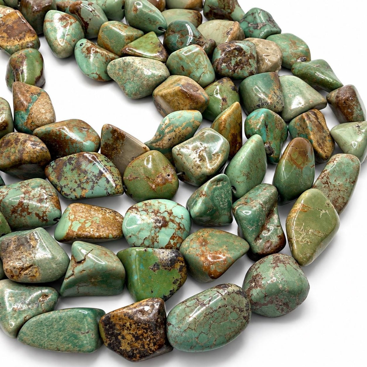 Multicolor Huibei Turquoise Beads - Earthy Green with Matrix - Never Dyed or Color Enhancement - Freeform Nugget Approx. 18-20mm #A127