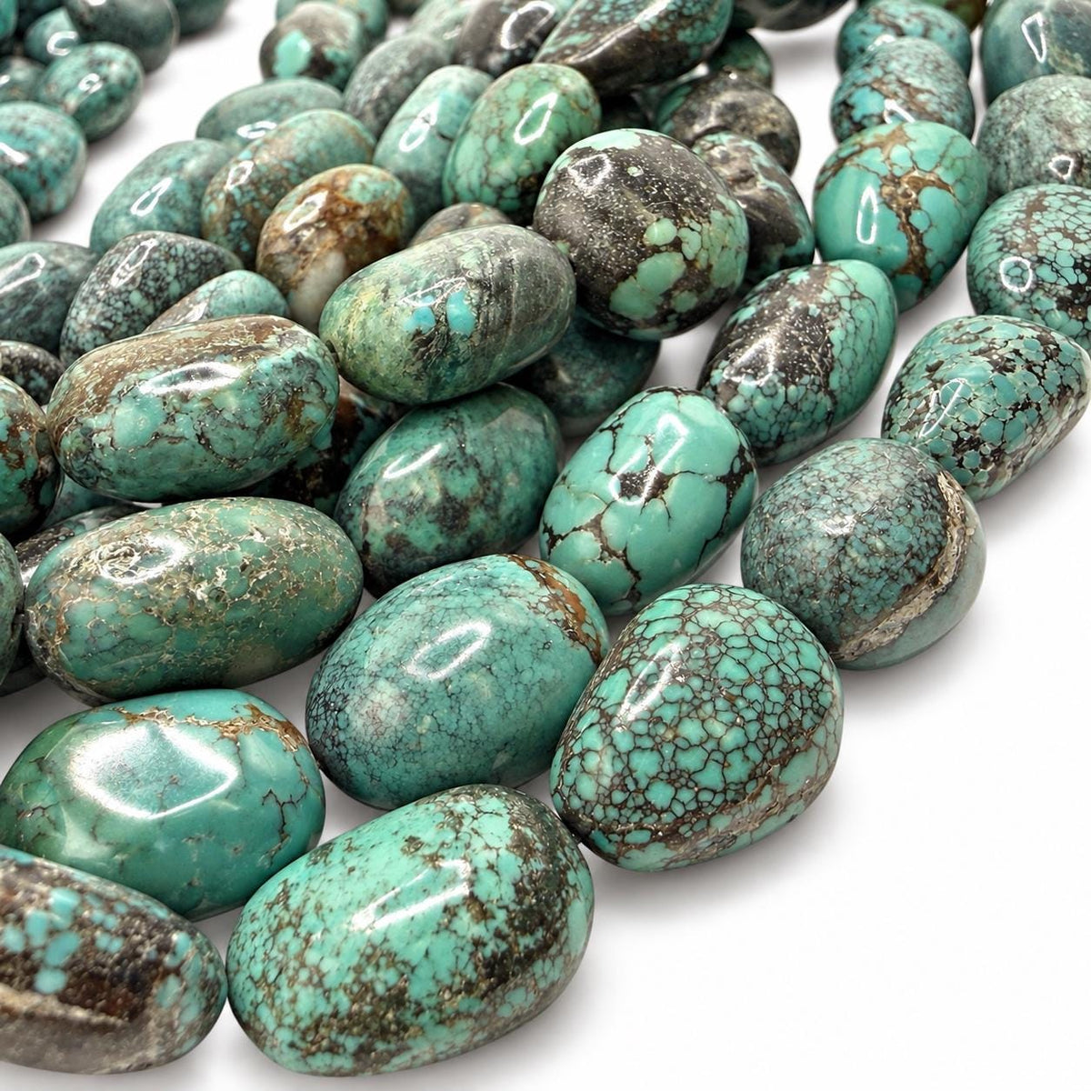 Beautiful Turquoise Beads - Earthy Blue Green with Matrix - Never Dyed or Color Enhancement - Large Freeform Oval Approx. 16-22mm #A124