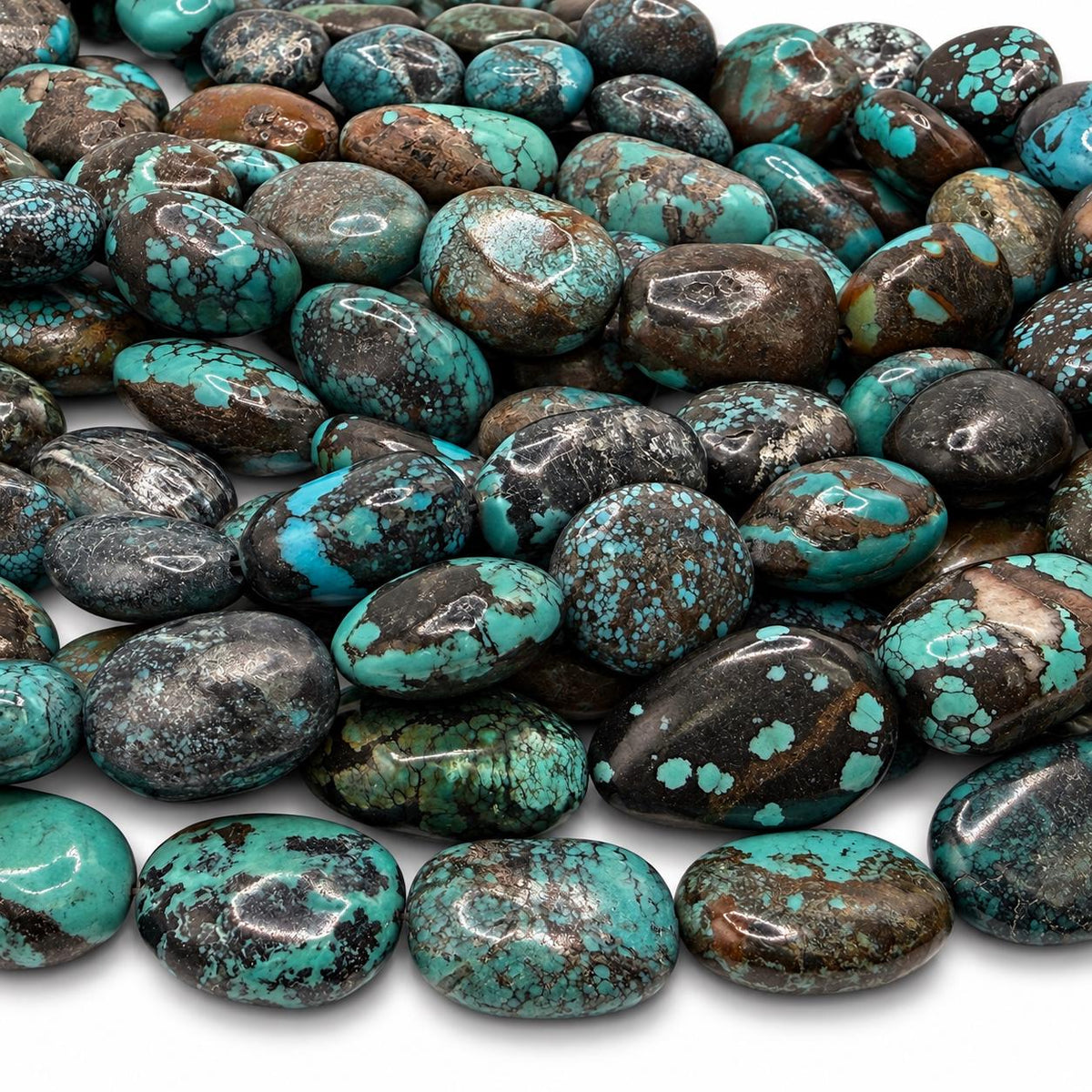 Beautiful Dark Matrix Turquoise Beads - Earthy Blue Green - Never Dyed or Color Enhancement - Large Freeform Oval Approx. 16-22mm #A125