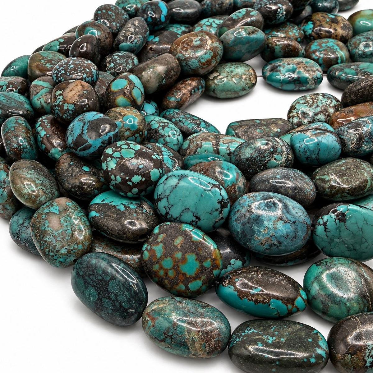 Beautiful Dark Matrix Turquoise Beads - Earthy Blue Green - Never Dyed or Color Enhancement - Large Freeform Oval Approx. 16-22mm #A125