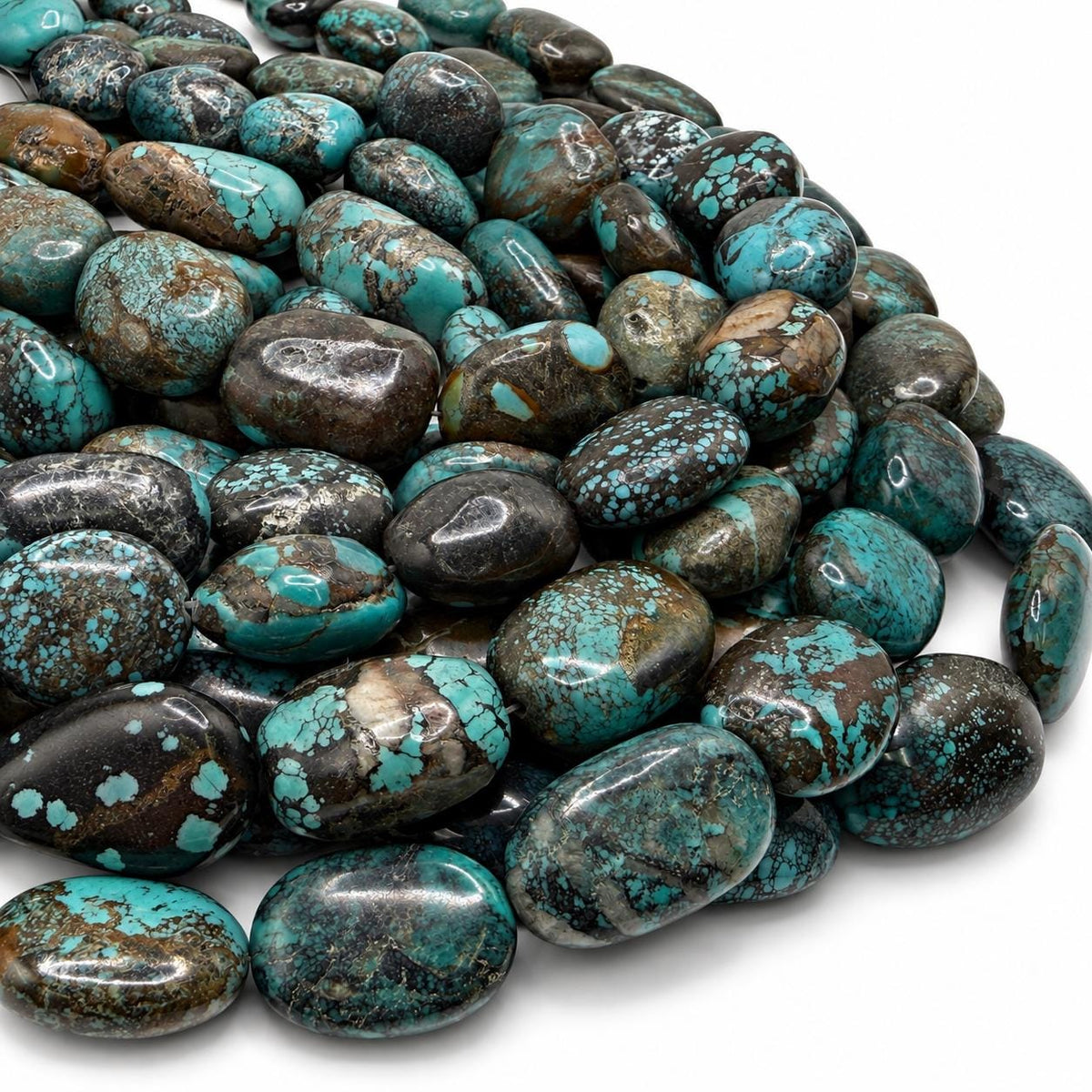 Beautiful Dark Matrix Turquoise Beads - Earthy Blue Green - Never Dyed or Color Enhancement - Large Freeform Oval Approx. 16-22mm #A125