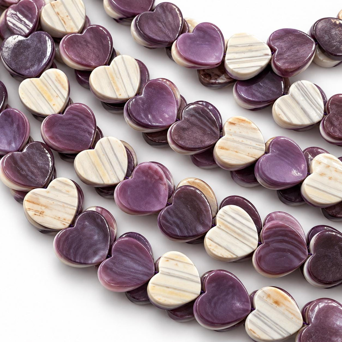 Dark Wampum Shell Beads From USA (Rare Color) Native American Style - Men's Jewelry - Smooth Heart 12mm #B411