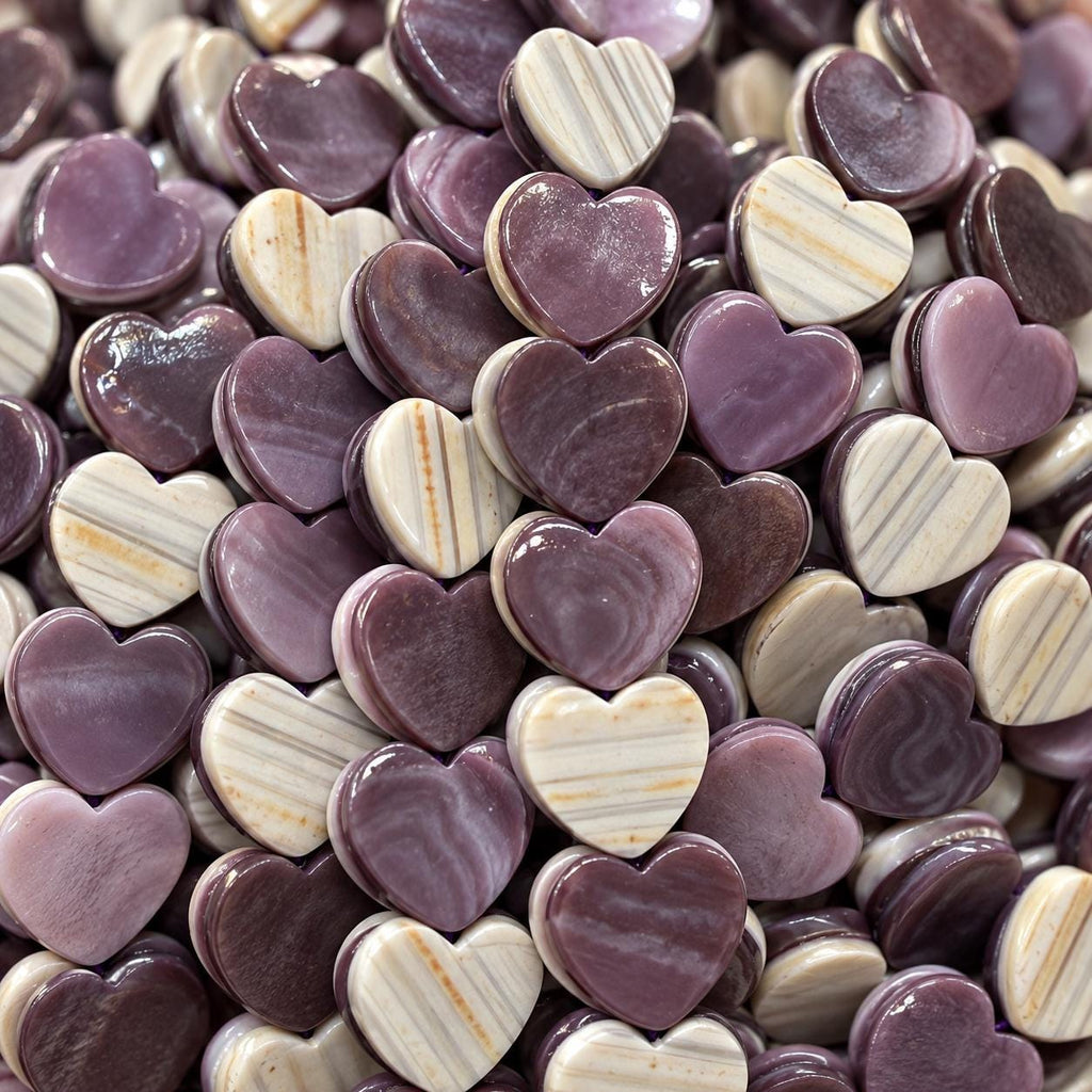 Dark Wampum Shell Beads From USA (Rare Color) Native American Style - Men's Jewelry - Smooth Heart 12mm #B411