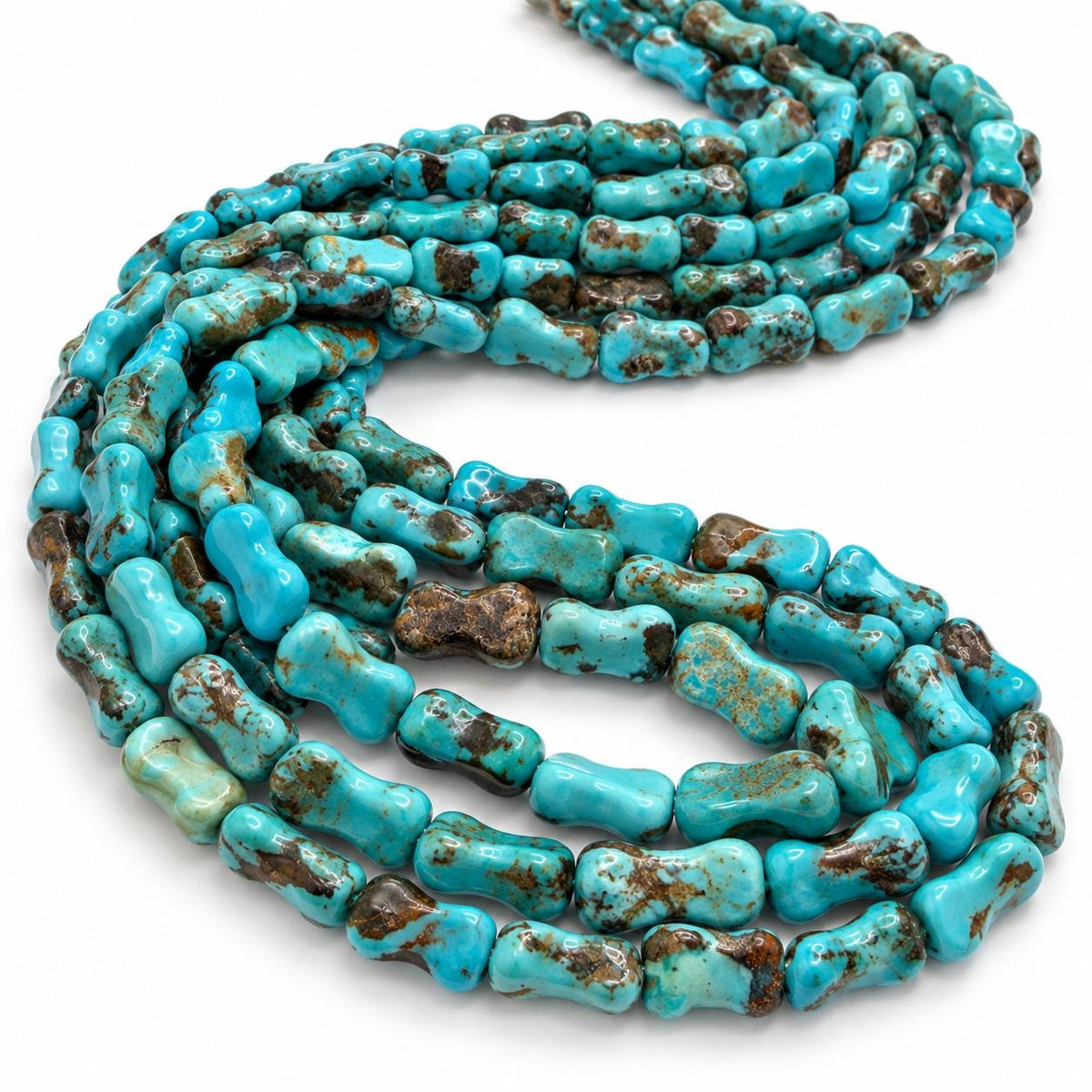 Dog Bone Arizona Turquoise Beads with Brown Matrix - Untreated with No Dye or Color Enhancement - 8X12mm SKU#A126
