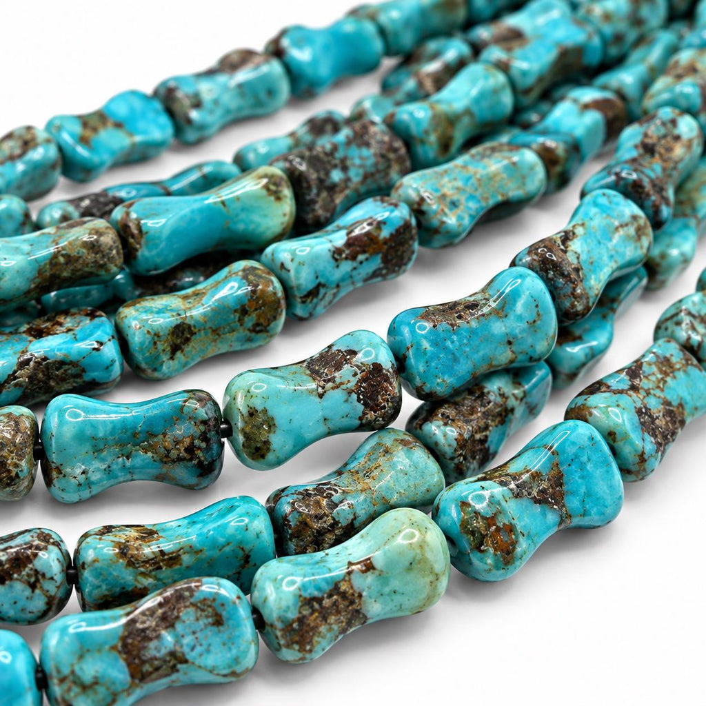 Dog Bone Arizona Turquoise Beads with Brown Matrix - Untreated with No Dye or Color Enhancement - 8X12mm SKU#A126