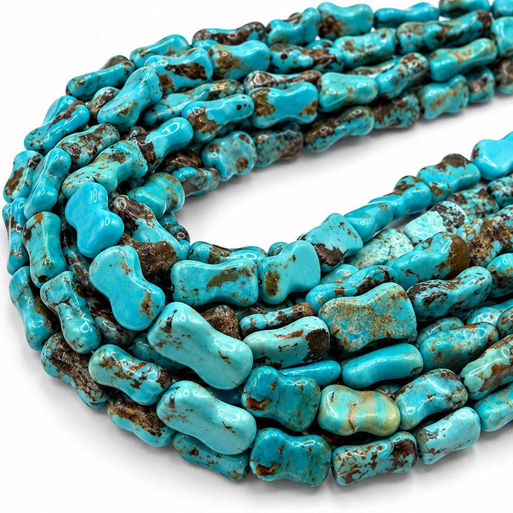 Dog Bone Arizona Turquoise Beads with Brown Matrix - Untreated with No Dye or Color Enhancement - 8X12mm SKU#A126