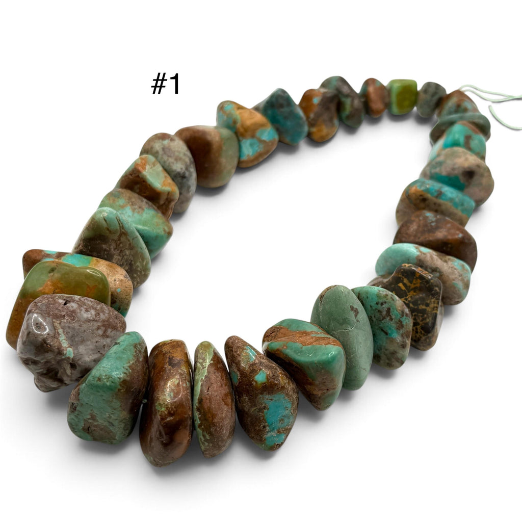 Gigantic Graduated Turquoise Beads - Earthy Green & Brown with Matrix - Untreated with No Dye - Rough Cut Freeform Nugget 18-30mm SKU#B108