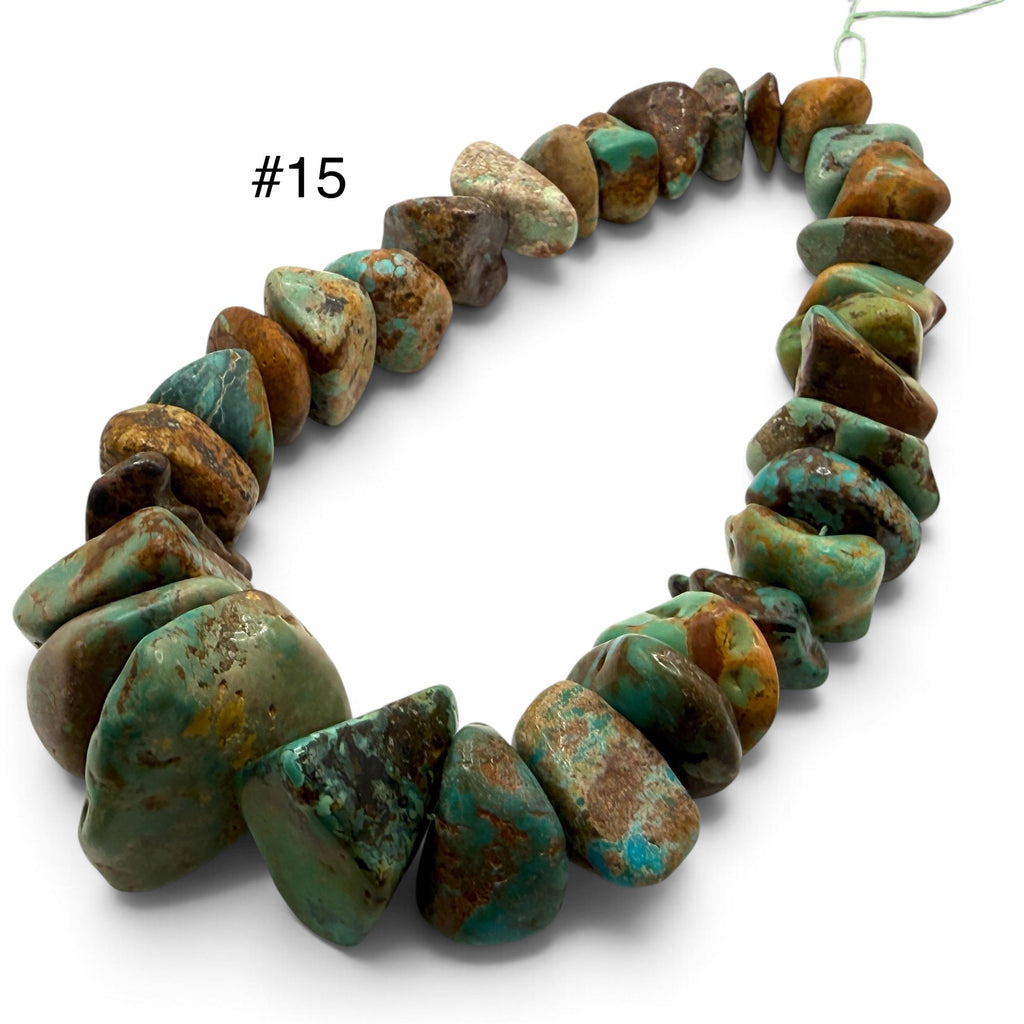 Gigantic Graduated Turquoise Beads - Earthy Green & Brown with Matrix - Untreated with No Dye - Rough Cut Freeform Nugget 18-30mm SKU#B108