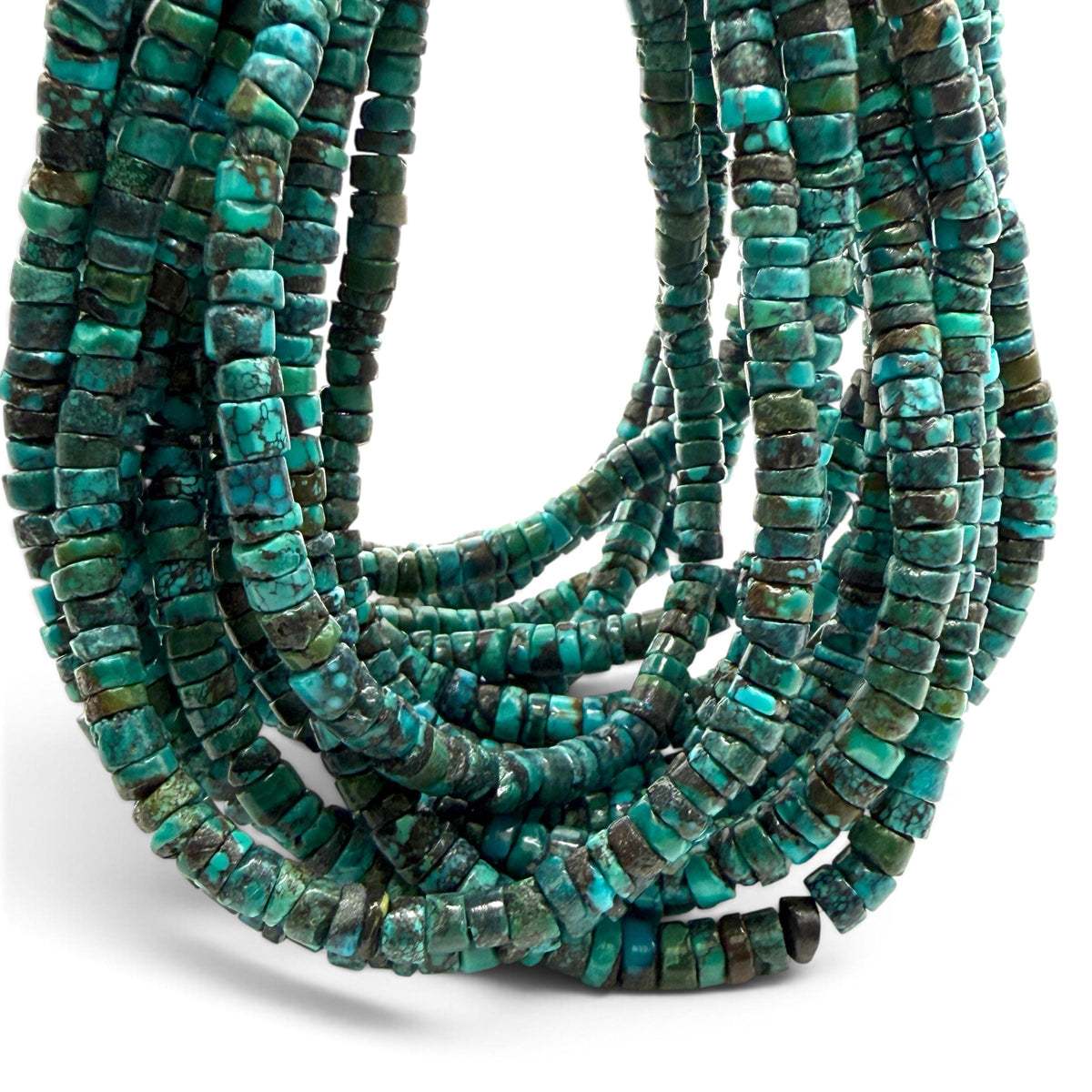 Dark Blue Hubei Turquoise Beads with Spiderweb Matrix - Untreated with No Dye or Color Enhancement - Freeform Heishi 5mm SKU#B109