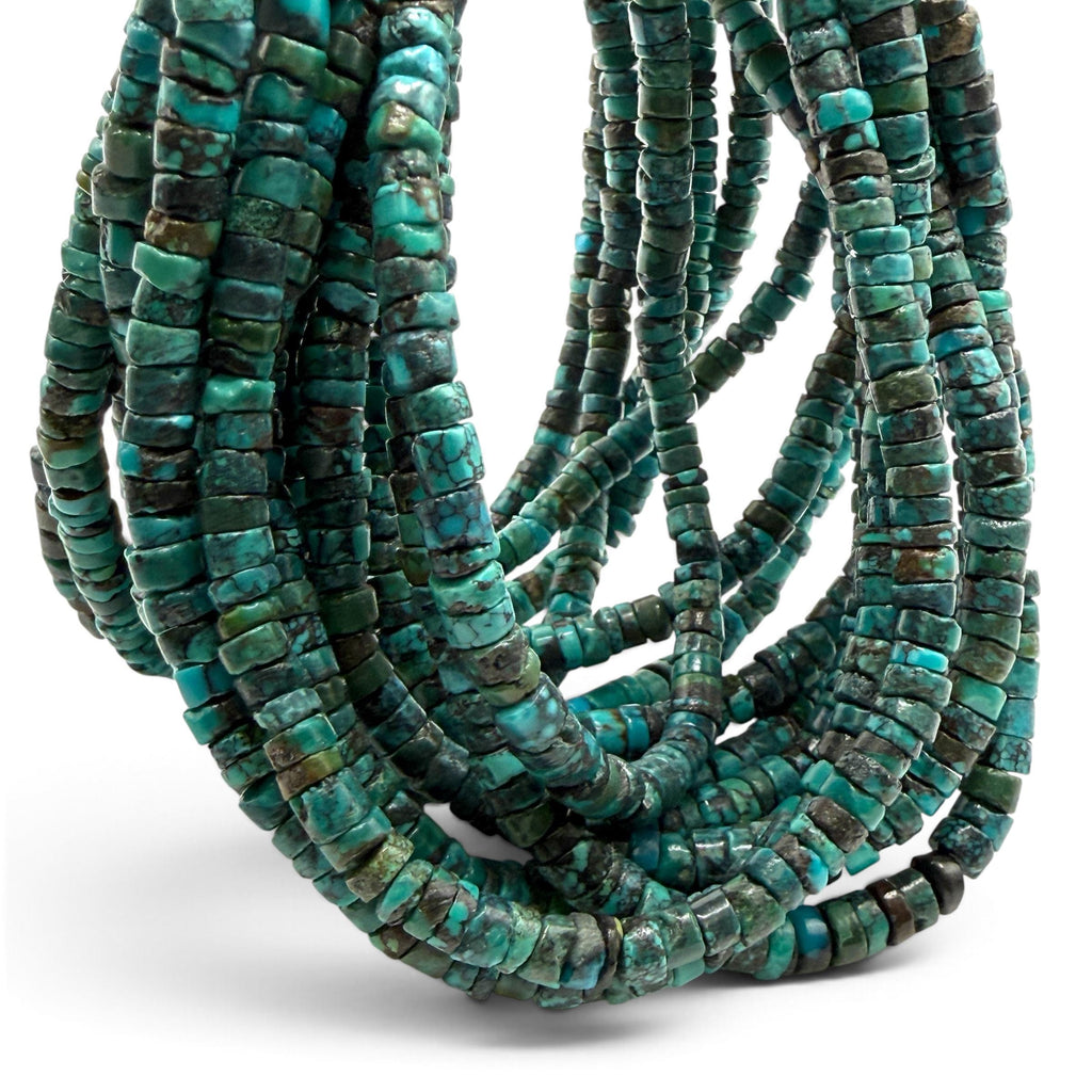Dark Blue Hubei Turquoise Beads with Spiderweb Matrix - Untreated with No Dye or Color Enhancement - Freeform Heishi 5mm SKU#B109