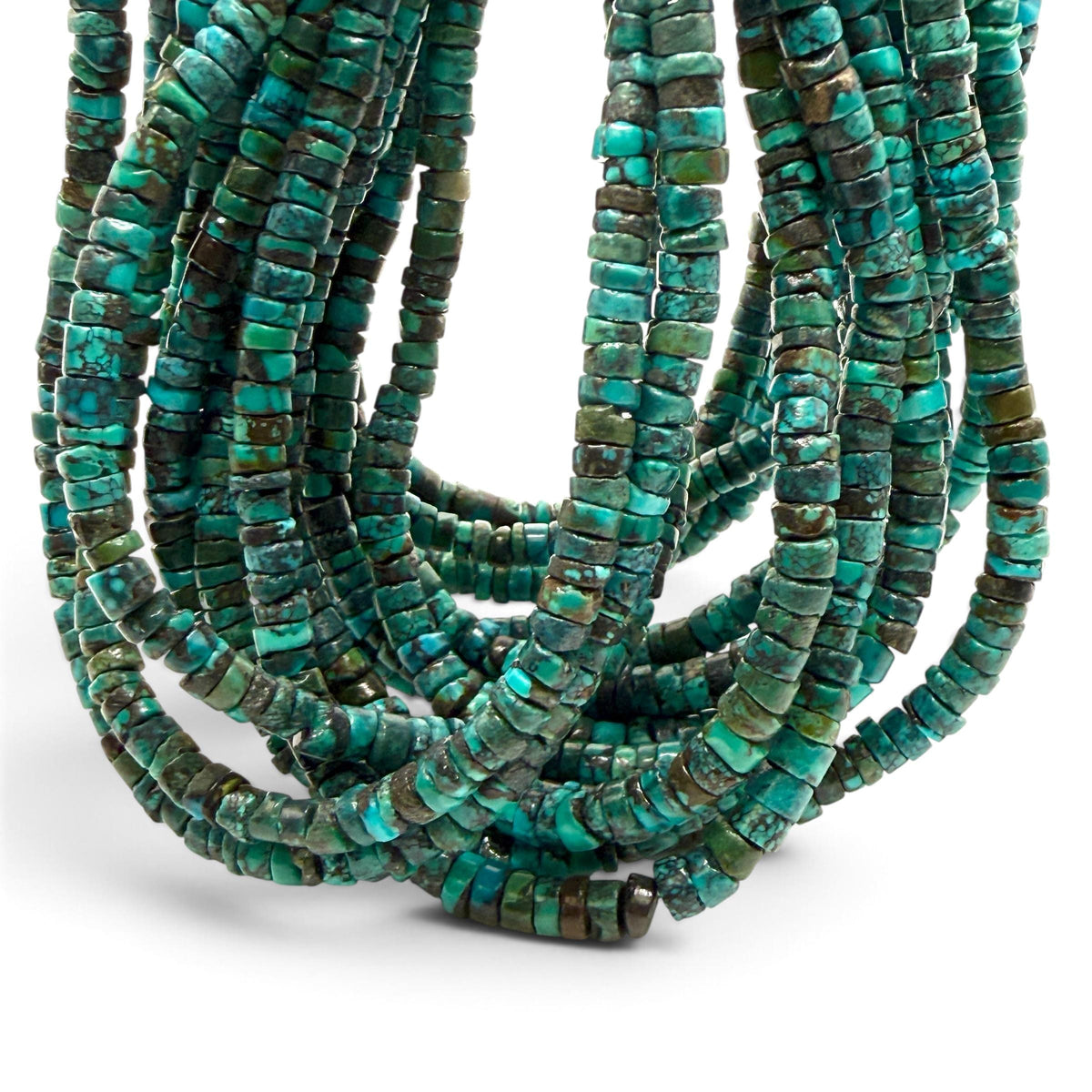 Dark Blue Hubei Turquoise Beads with Spiderweb Matrix - Untreated with No Dye or Color Enhancement - Freeform Heishi 5mm SKU#B109