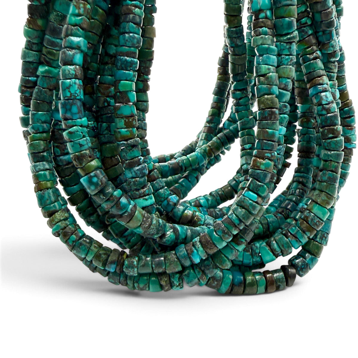 Dark Blue Hubei Turquoise Beads with Spiderweb Matrix - Untreated with No Dye or Color Enhancement - Freeform Heishi 5mm SKU#B109