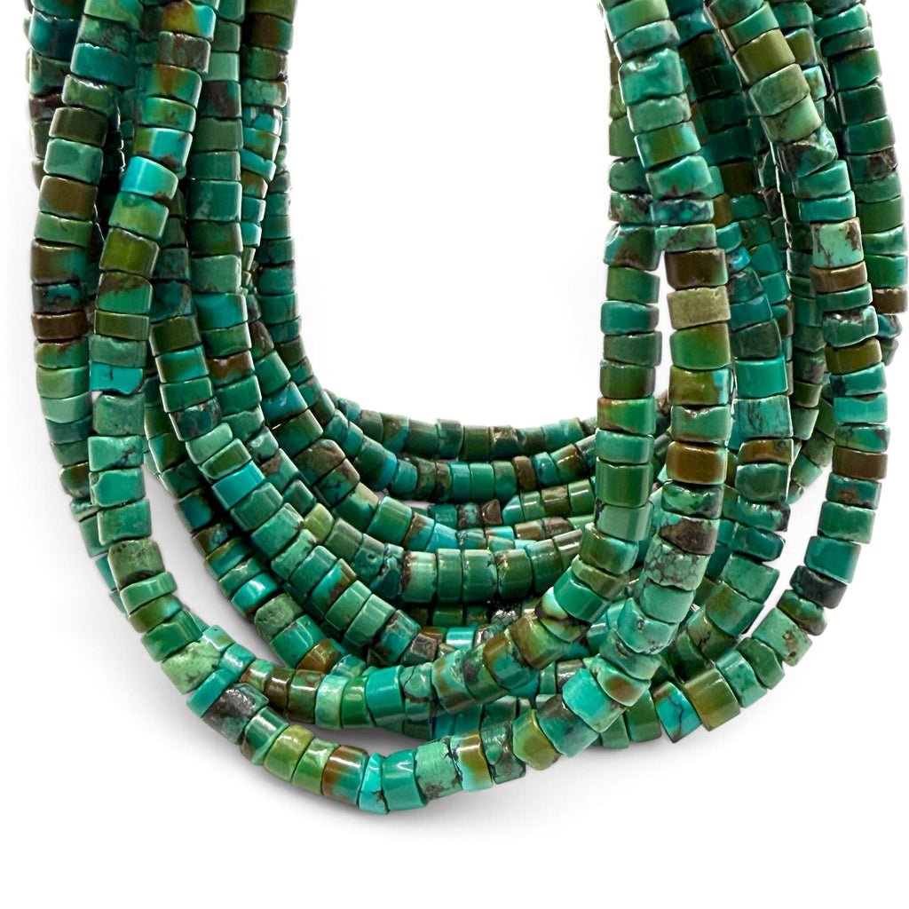 Dark Hubei Turquoise Beads with Matrix - Untreated with No Dye or Color Enhancement - Freeform Heishi 6mm SKU#B110