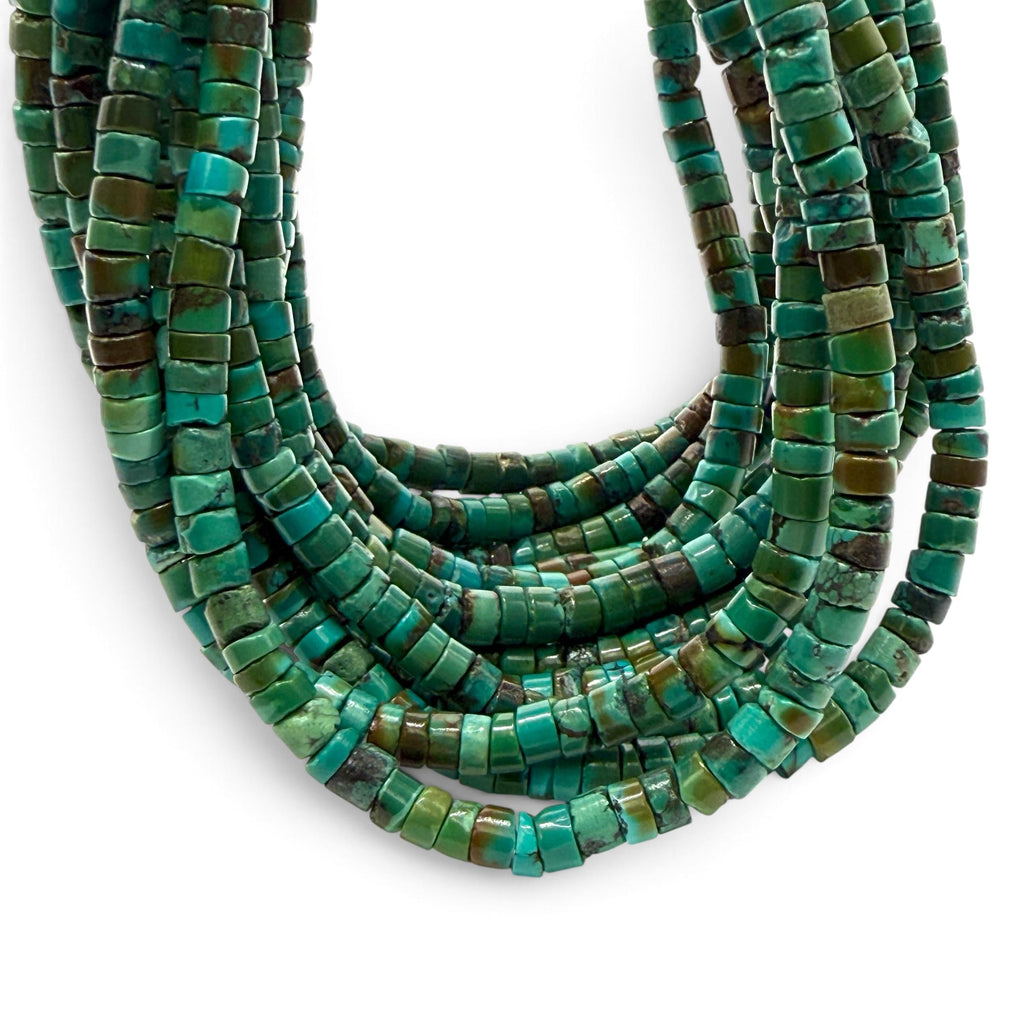 Dark Hubei Turquoise Beads with Matrix - Untreated with No Dye or Color Enhancement - Freeform Heishi 6mm SKU#B110