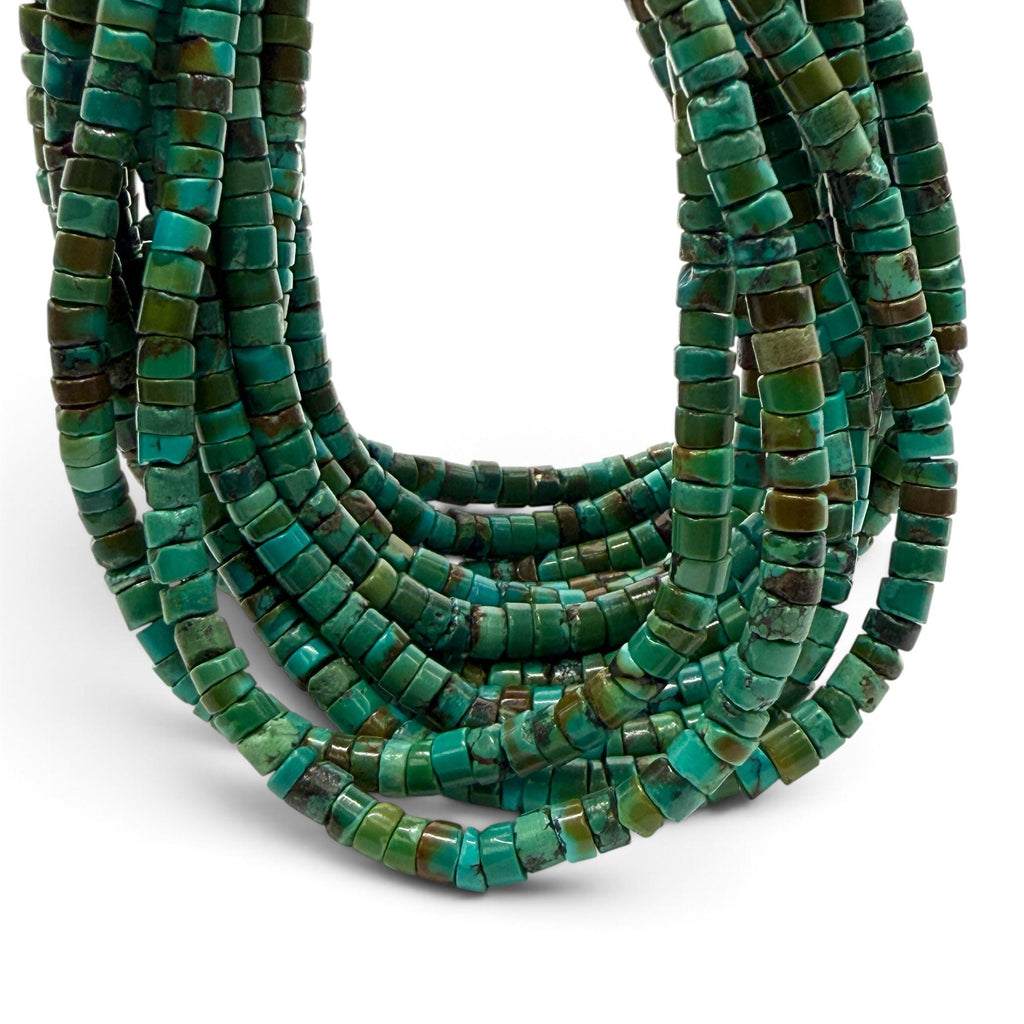 Dark Hubei Turquoise Beads with Matrix - Untreated with No Dye or Color Enhancement - Freeform Heishi 6mm SKU#B110