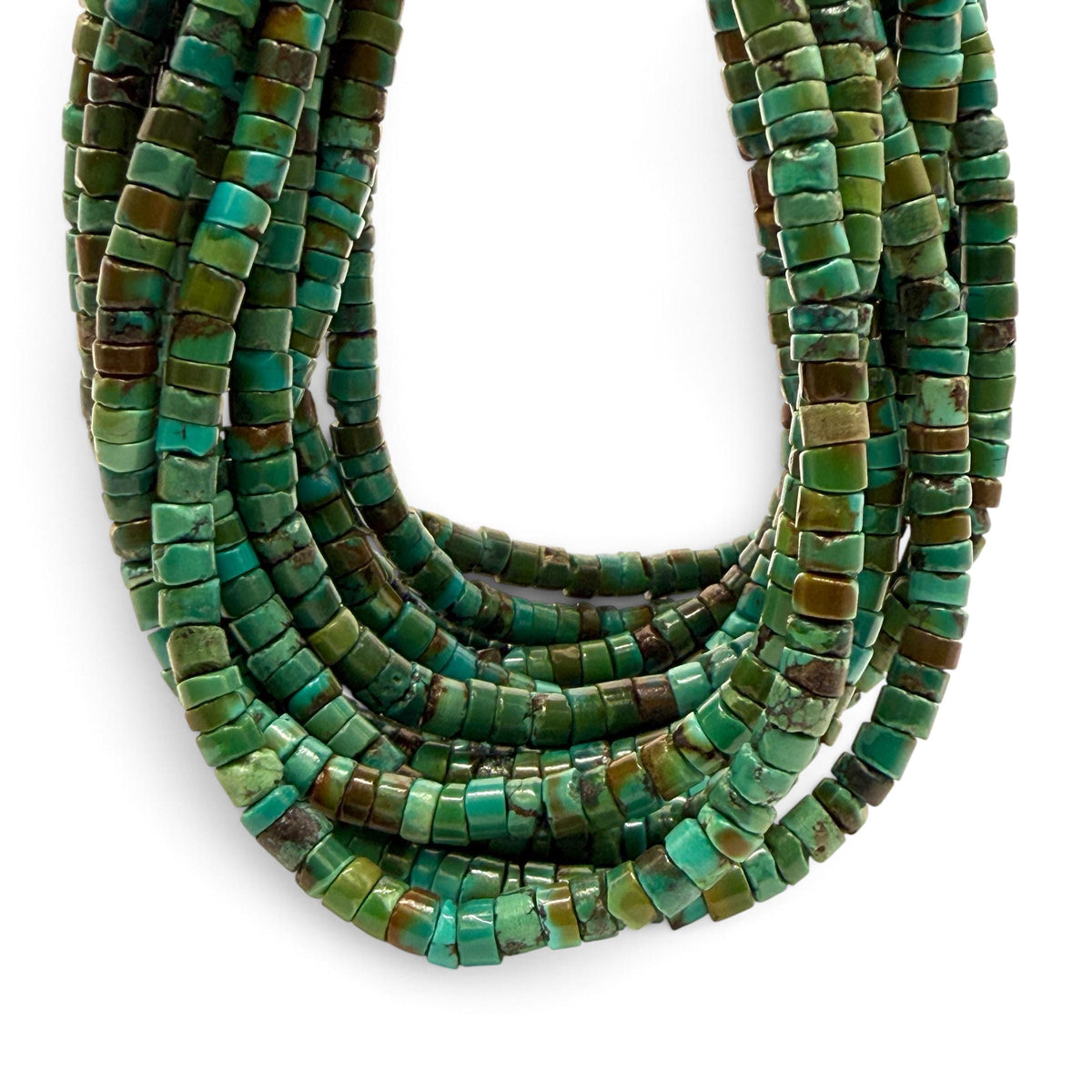 Dark Hubei Turquoise Beads with Matrix - Untreated with No Dye or Color Enhancement - Freeform Heishi 6mm SKU#B110