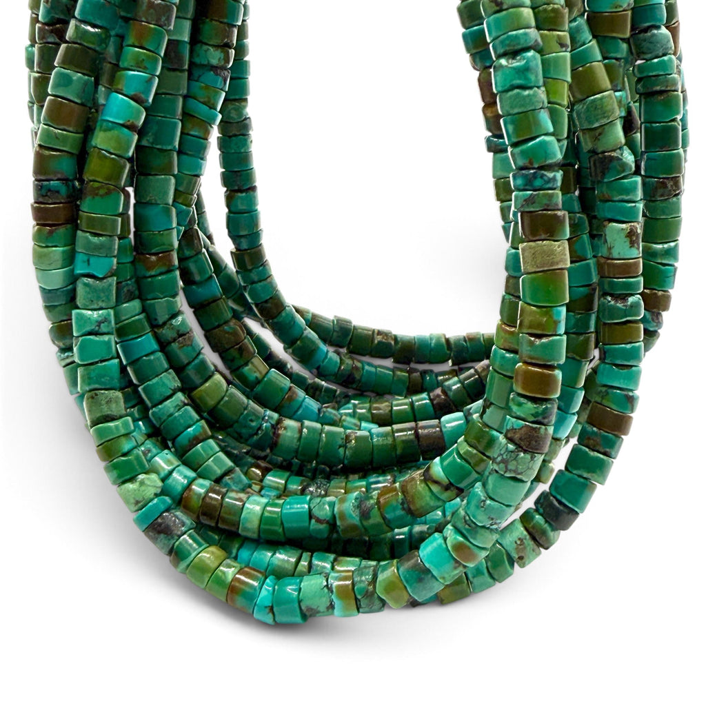 Dark Hubei Turquoise Beads with Matrix - Untreated with No Dye or Color Enhancement - Freeform Heishi 6mm SKU#B110