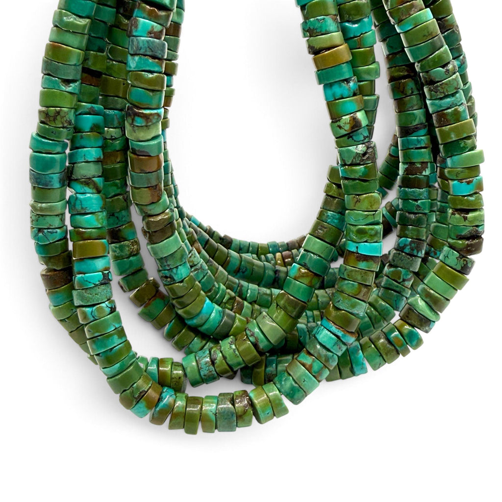 Dark Hubei Turquoise Beads with Matrix - Untreated with No Dye or Color Enhancement - Freeform Heishi 7mm SKU#B111