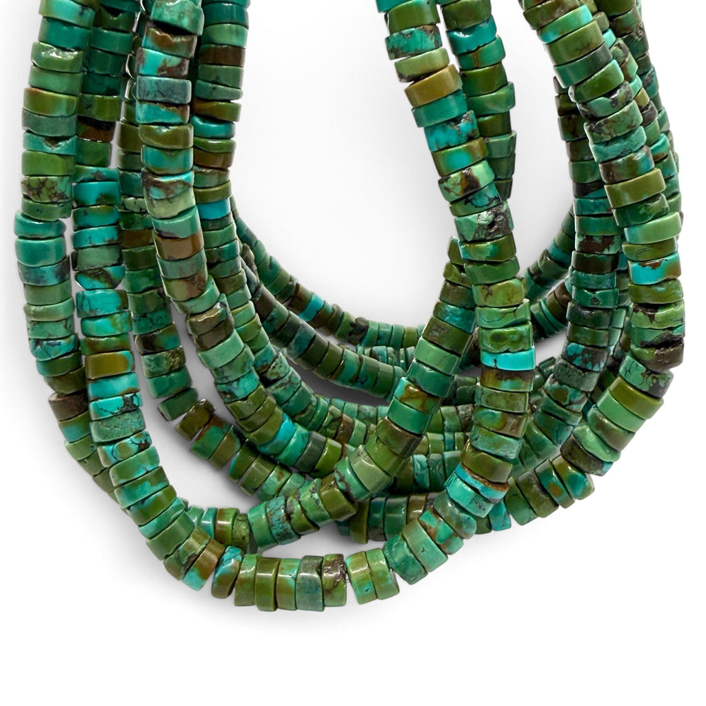 Dark Hubei Turquoise Beads with Matrix - Untreated with No Dye or Color Enhancement - Freeform Heishi 7mm SKU#B111