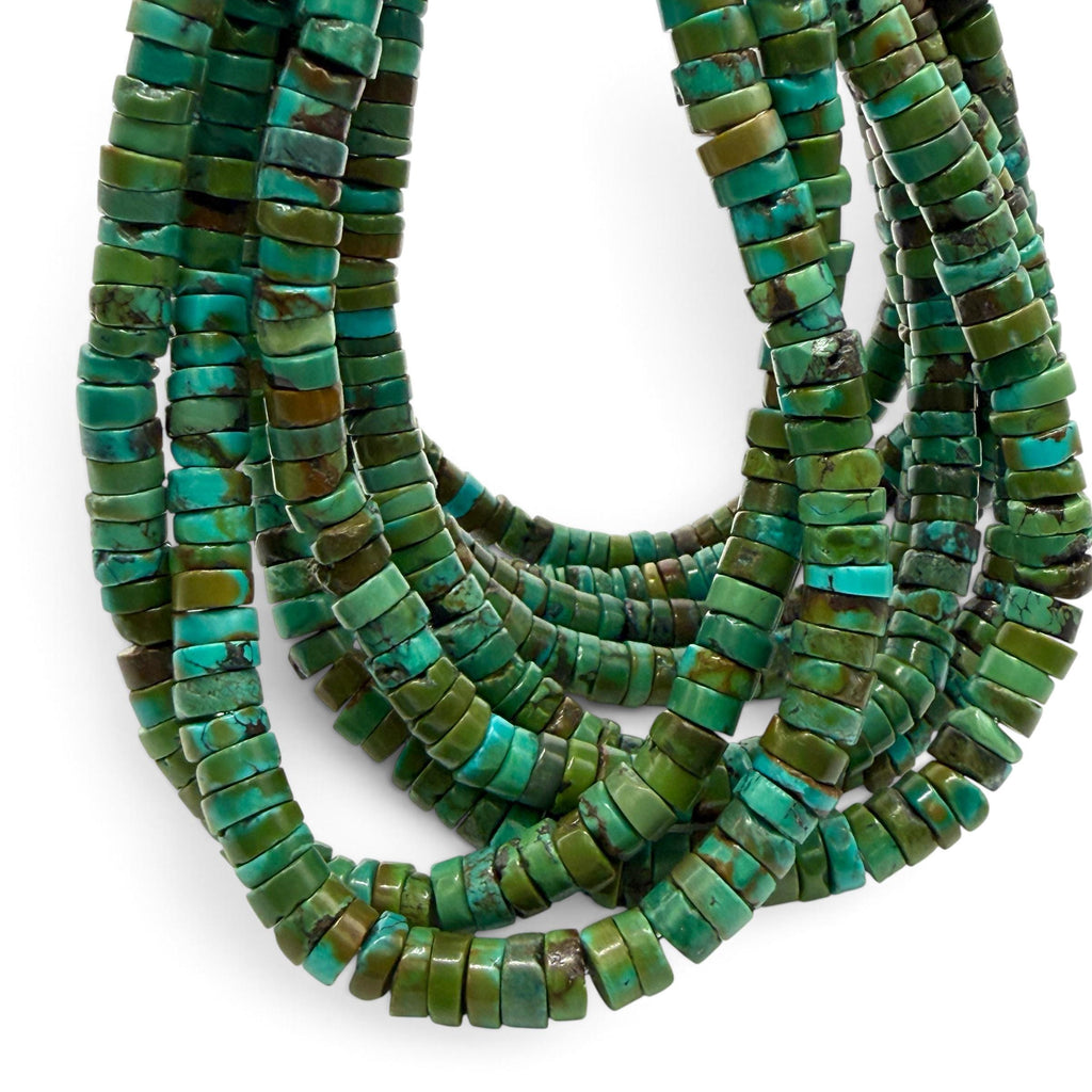 Dark Hubei Turquoise Beads with Matrix - Untreated with No Dye or Color Enhancement - Freeform Heishi 7mm SKU#B111