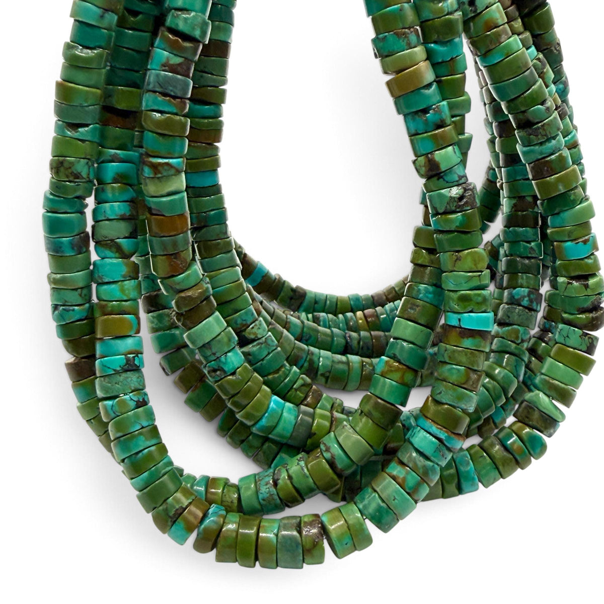 Dark Hubei Turquoise Beads with Matrix - Untreated with No Dye or Color Enhancement - Freeform Heishi 7mm SKU#B111