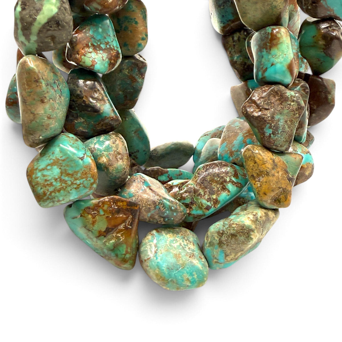 Untreated Turquoise Beads - Earthy Blue, Green & Brown with Matrix - Rough Cut Freeform Nugget 15-20mm SKU#B112