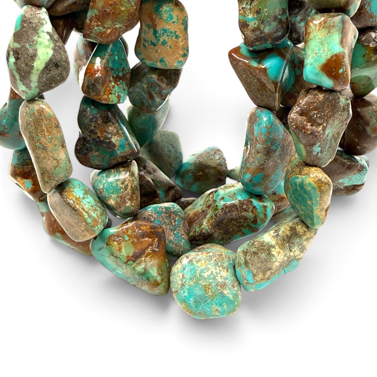Untreated Turquoise Beads - Earthy Blue, Green & Brown with Matrix - Rough Cut Freeform Nugget 15-20mm SKU#B112