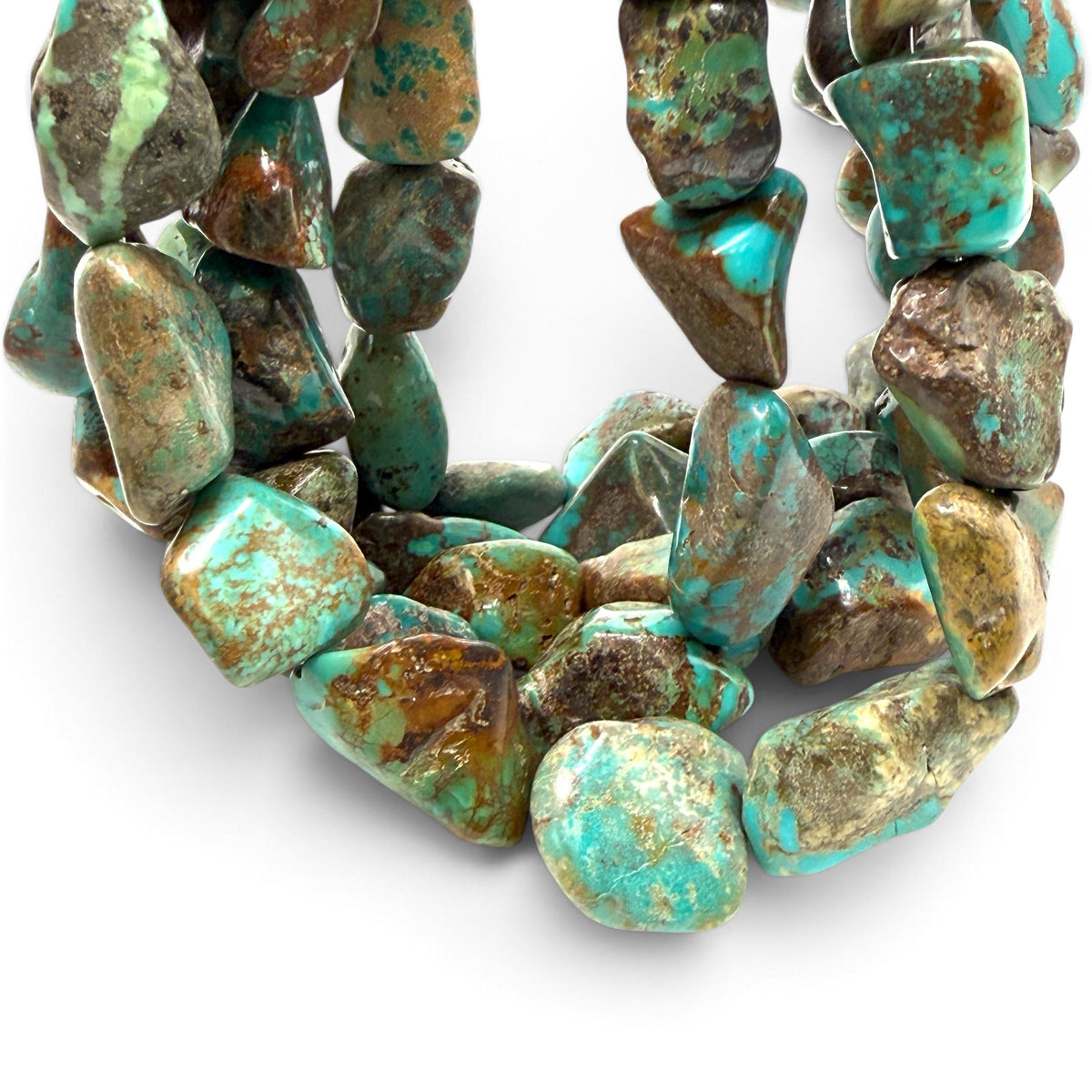 Untreated Turquoise Beads - Earthy Blue, Green & Brown with Matrix - Rough Cut Freeform Nugget 15-20mm SKU#B112