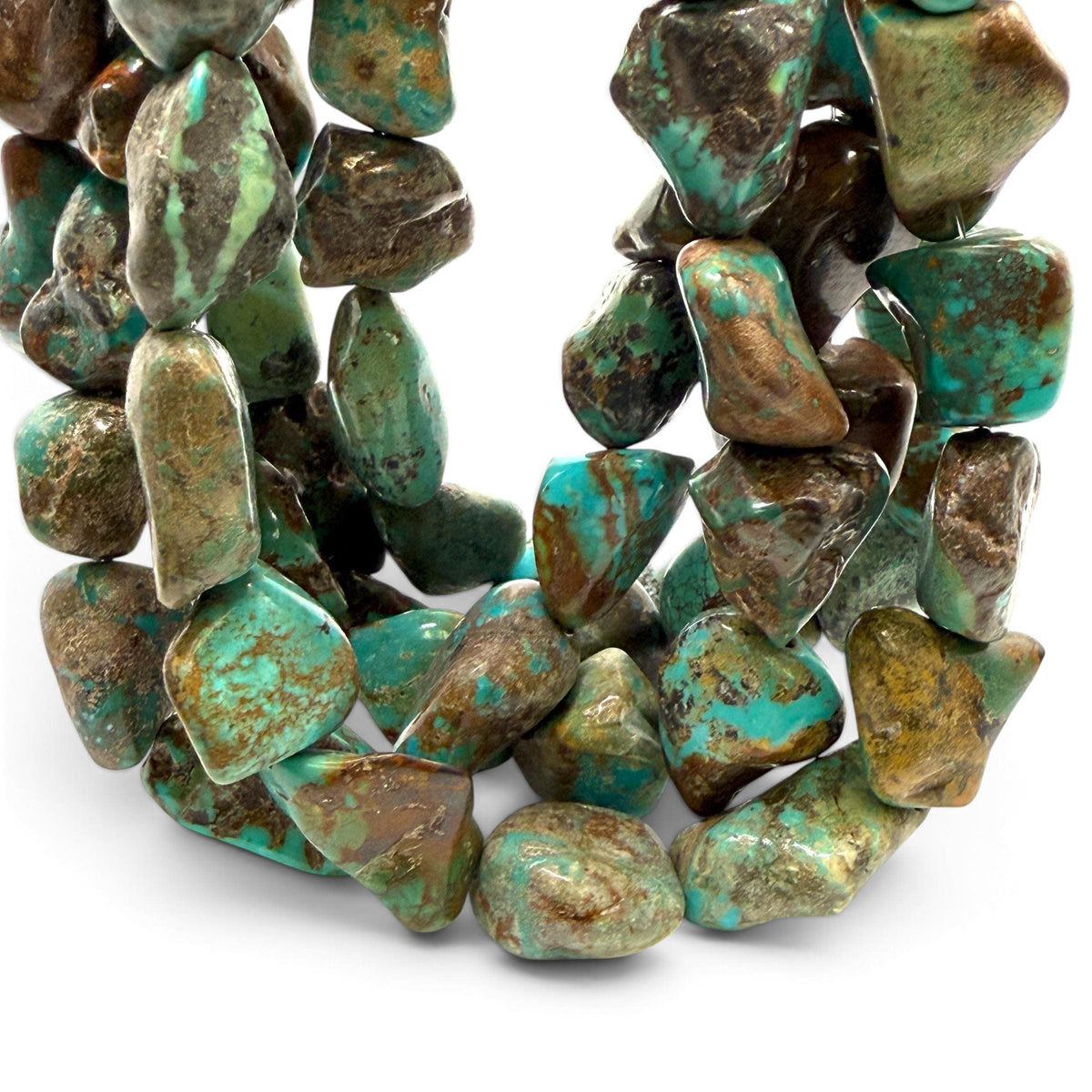 Untreated Turquoise Beads - Earthy Blue, Green & Brown with Matrix - Rough Cut Freeform Nugget 15-20mm SKU#B112