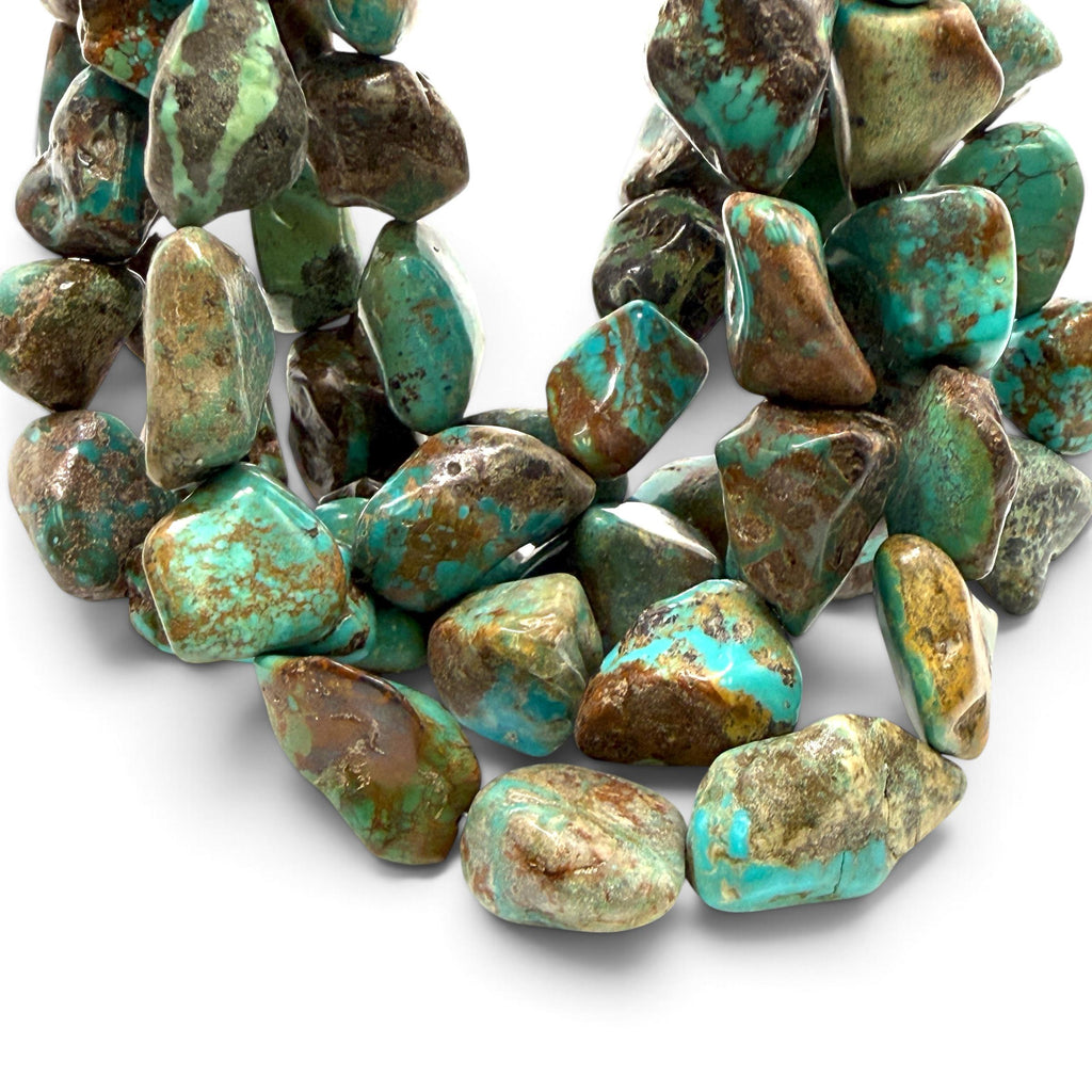Untreated Turquoise Beads - Earthy Blue, Green & Brown with Matrix - Rough Cut Freeform Nugget 15-20mm SKU#B112