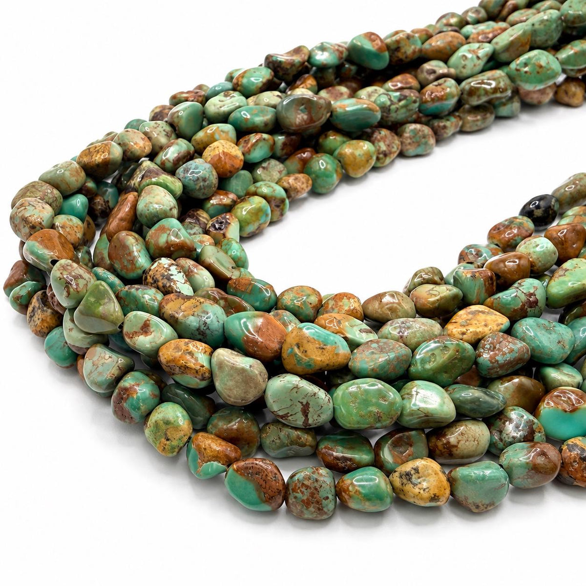 Multicolor Huibei Turquoise Beads - Earthy Green with Matrix - Never Dyed or Color Enhancement - Freeform Pebble Nugget Approx. 6-8mm #A118